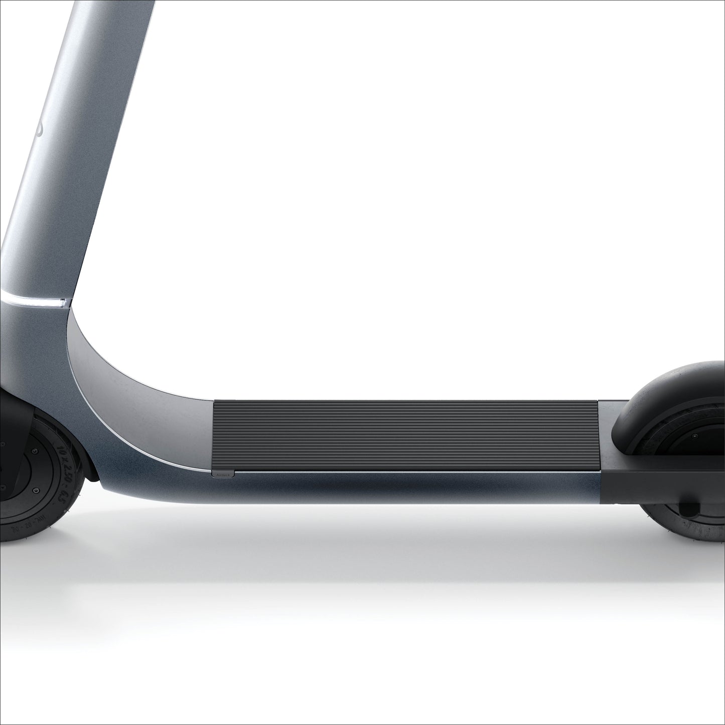 Close-up of a scooter handlebar and deck on a white background
