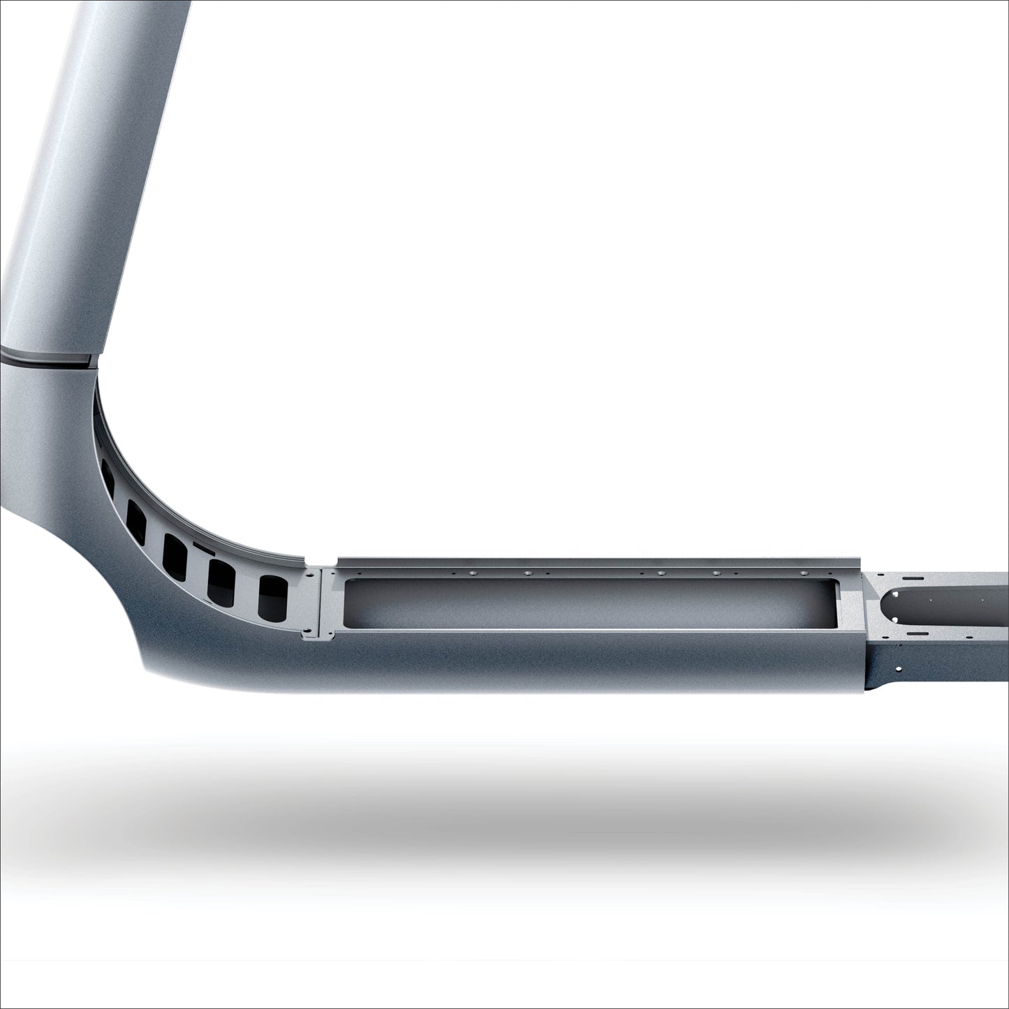 Close-up of a bicycle frame on a white background