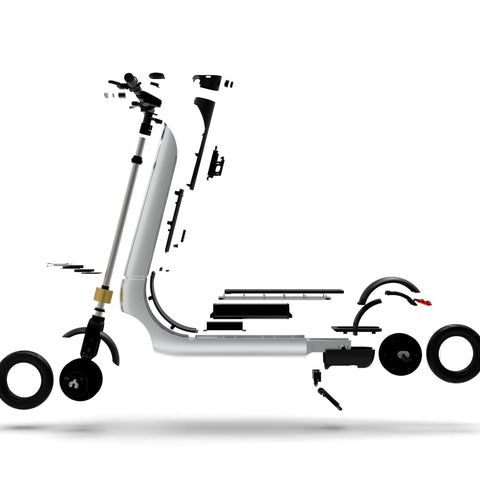 Disassembled electric scooter on a white background